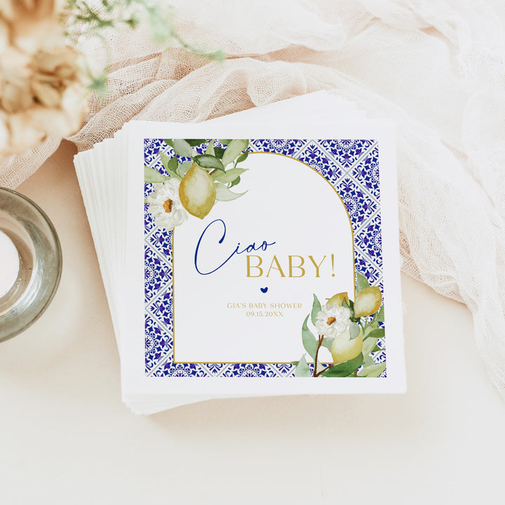 GIA Personalized Ciao Baby Mediterranean Lemon Baby Shower Napkins