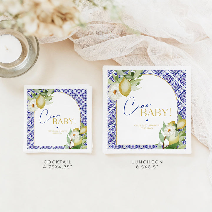 GIA Personalized Ciao Baby Mediterranean Lemon Baby Shower Napkins