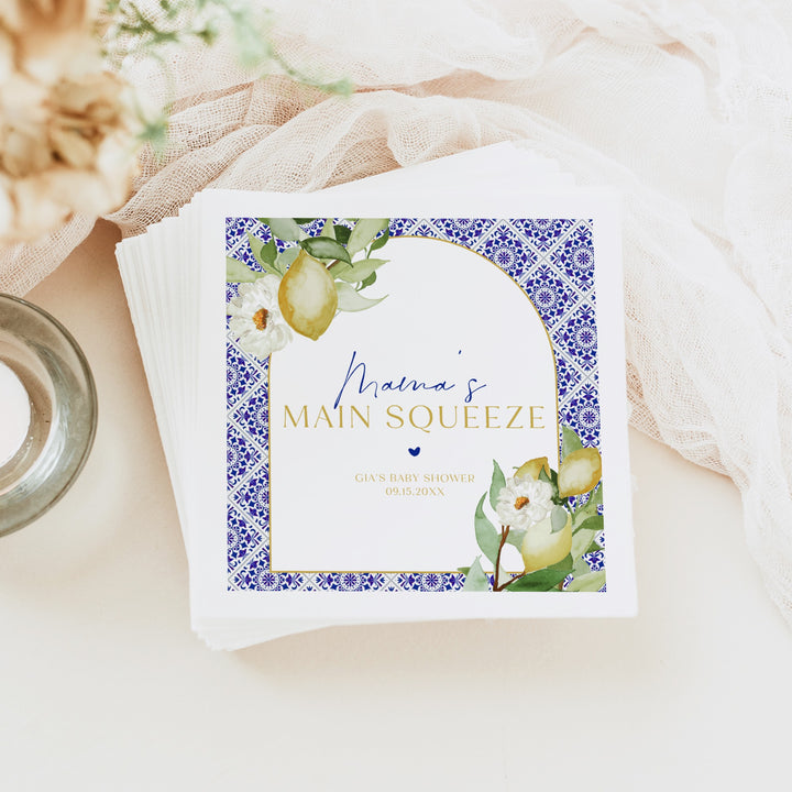 GIA Personalized Main Squeeze Mediterranean Lemon Baby Shower Napkins