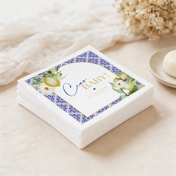 GIA Personalized Ciao Baby Mediterranean Lemon Baby Shower Napkins