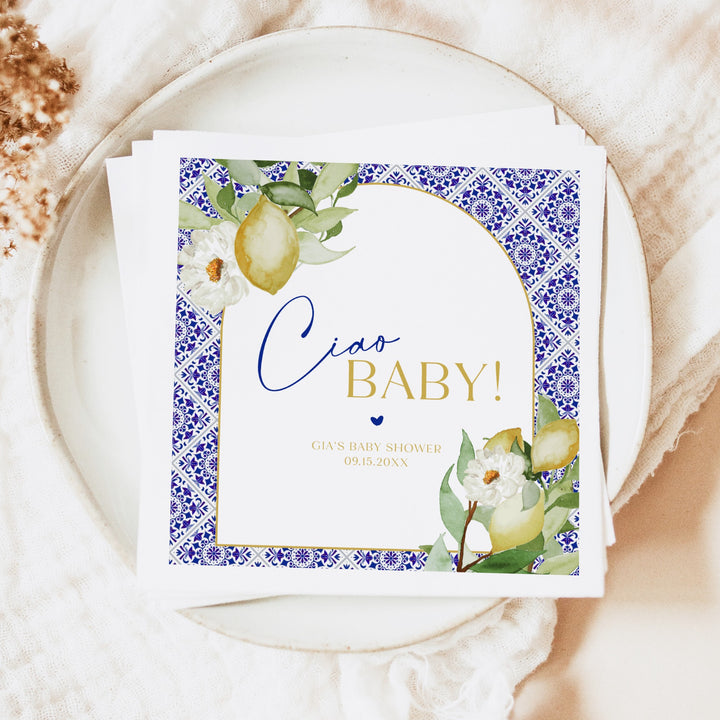 GIA Personalized Ciao Baby Mediterranean Lemon Baby Shower Napkins