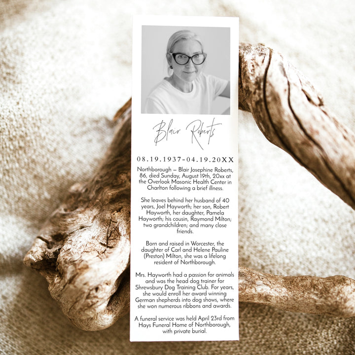 HARLOW Black & White Modern Minimalist Unlaminated Memorial Prayer Bookmark