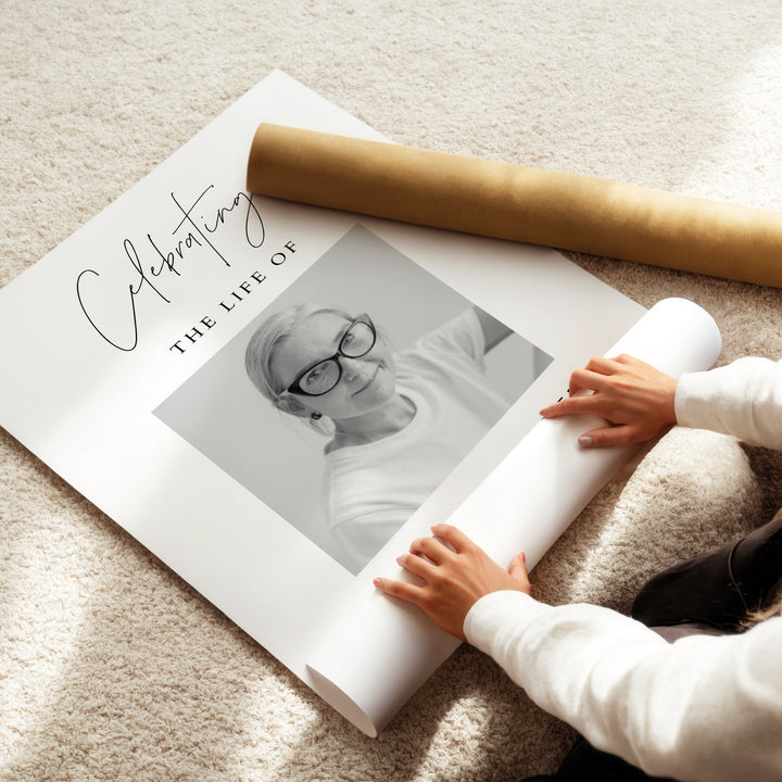 HARLOW Celebrating Life Of Minimalist Black & White Memorial Funeral Welcome Sign