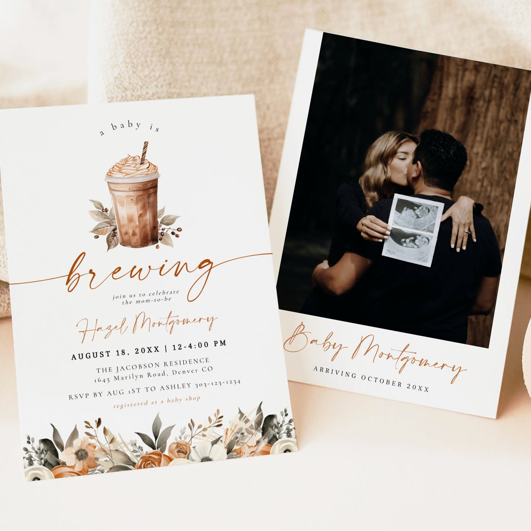 HAZEL Baby Brewing Coffee Latte Baby Shower Invitation Bundle