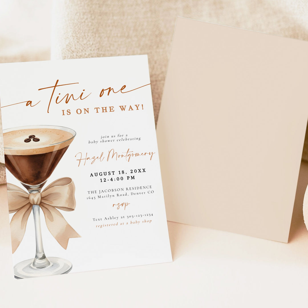 HAZEL A Tini One On the Way Espresso Martini Baby Shower Invitation Bundle