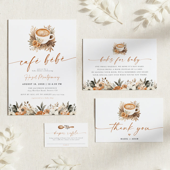 HAZEL Cafe Bebe Coffee Baby Shower Invitation Bundle