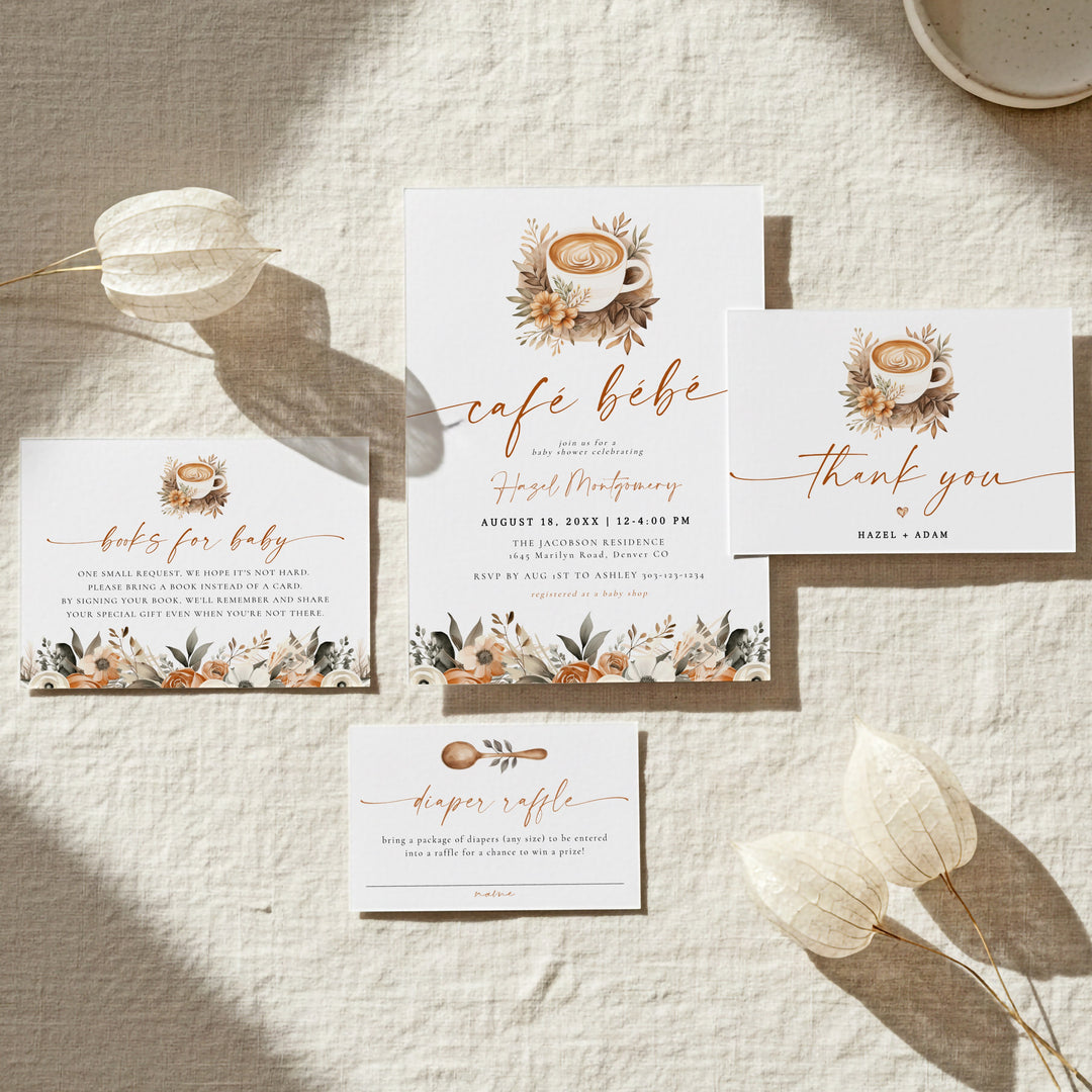 HAZEL Cafe Bebe Coffee Baby Shower Invitation Bundle