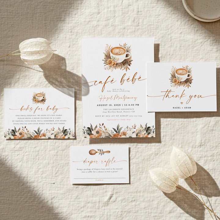 HAZEL Cafe Bebe Coffee Baby Shower Invitation Bundle