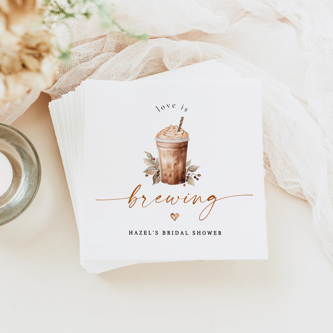 HAZEL Personalized Love is Brewing Coffee Latte Bridal Shower Napkins