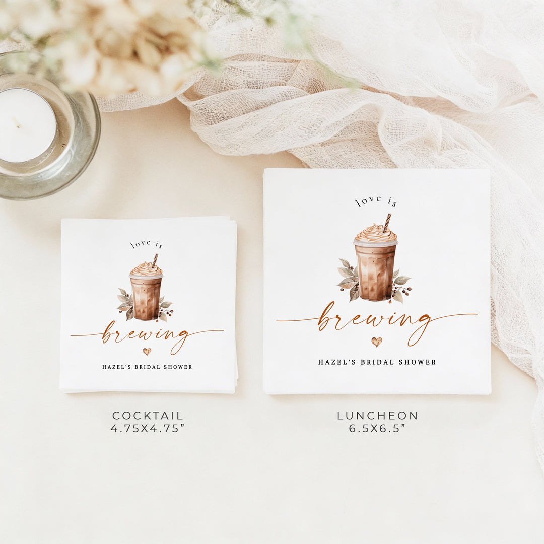 HAZEL Personalized Love is Brewing Coffee Latte Bridal Shower Napkins
