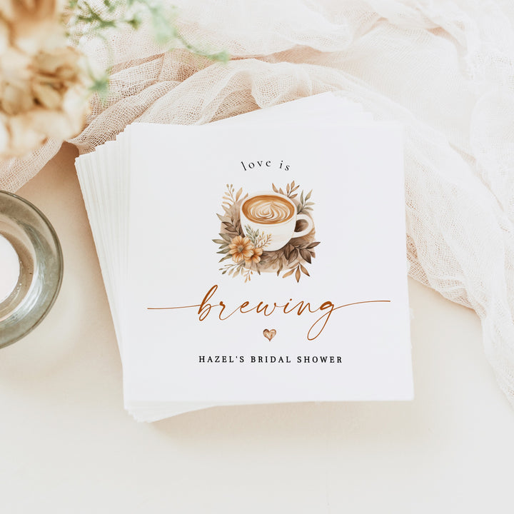HAZEL Personalized Love is Brewing Coffee Bridal Shower Napkins
