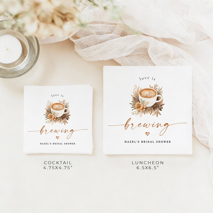 HAZEL Personalized Love is Brewing Coffee Bridal Shower Napkins