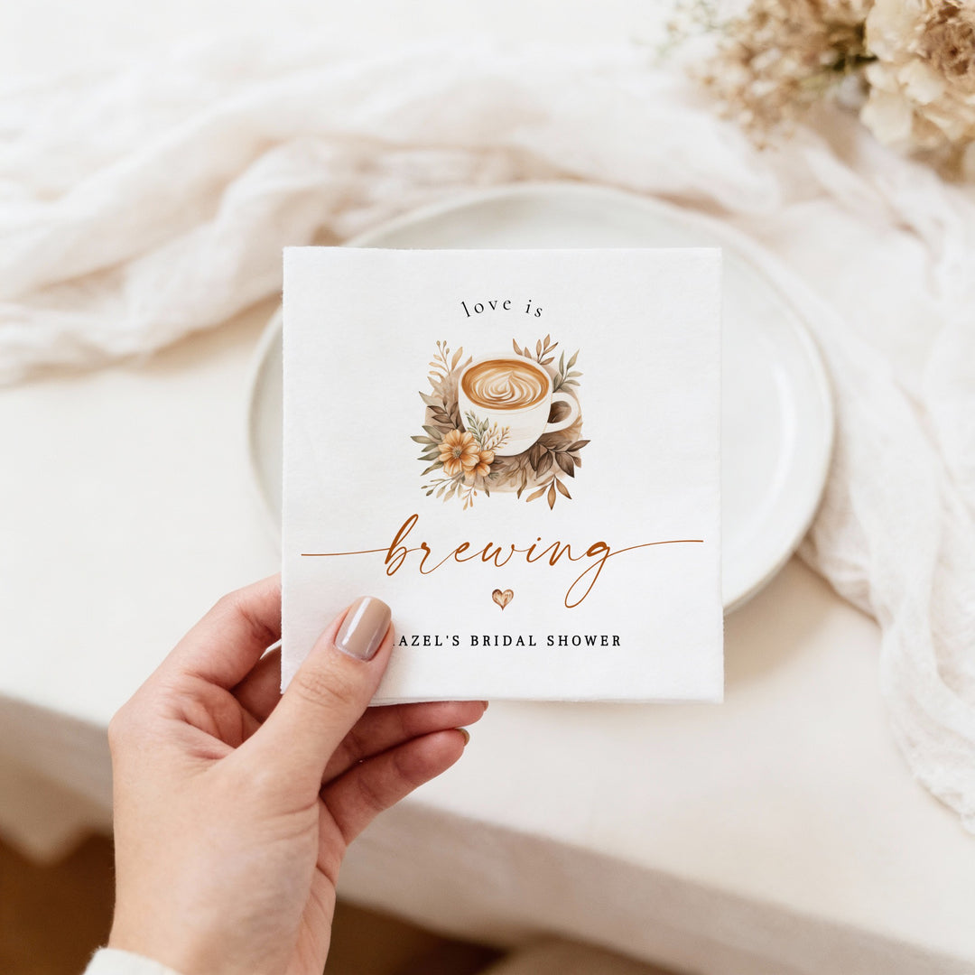 HAZEL Personalized Love is Brewing Coffee Bridal Shower Napkins