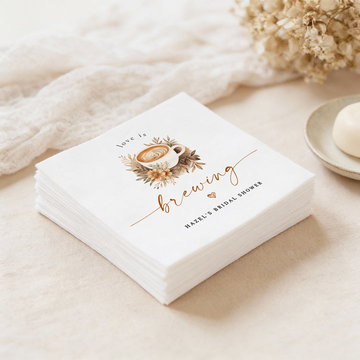 HAZEL Personalized Love is Brewing Coffee Bridal Shower Napkins