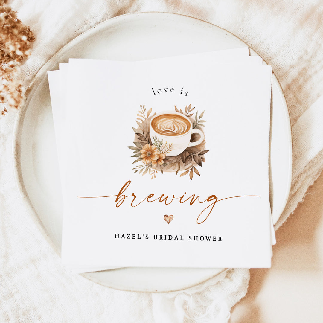 HAZEL Personalized Love is Brewing Coffee Bridal Shower Napkins