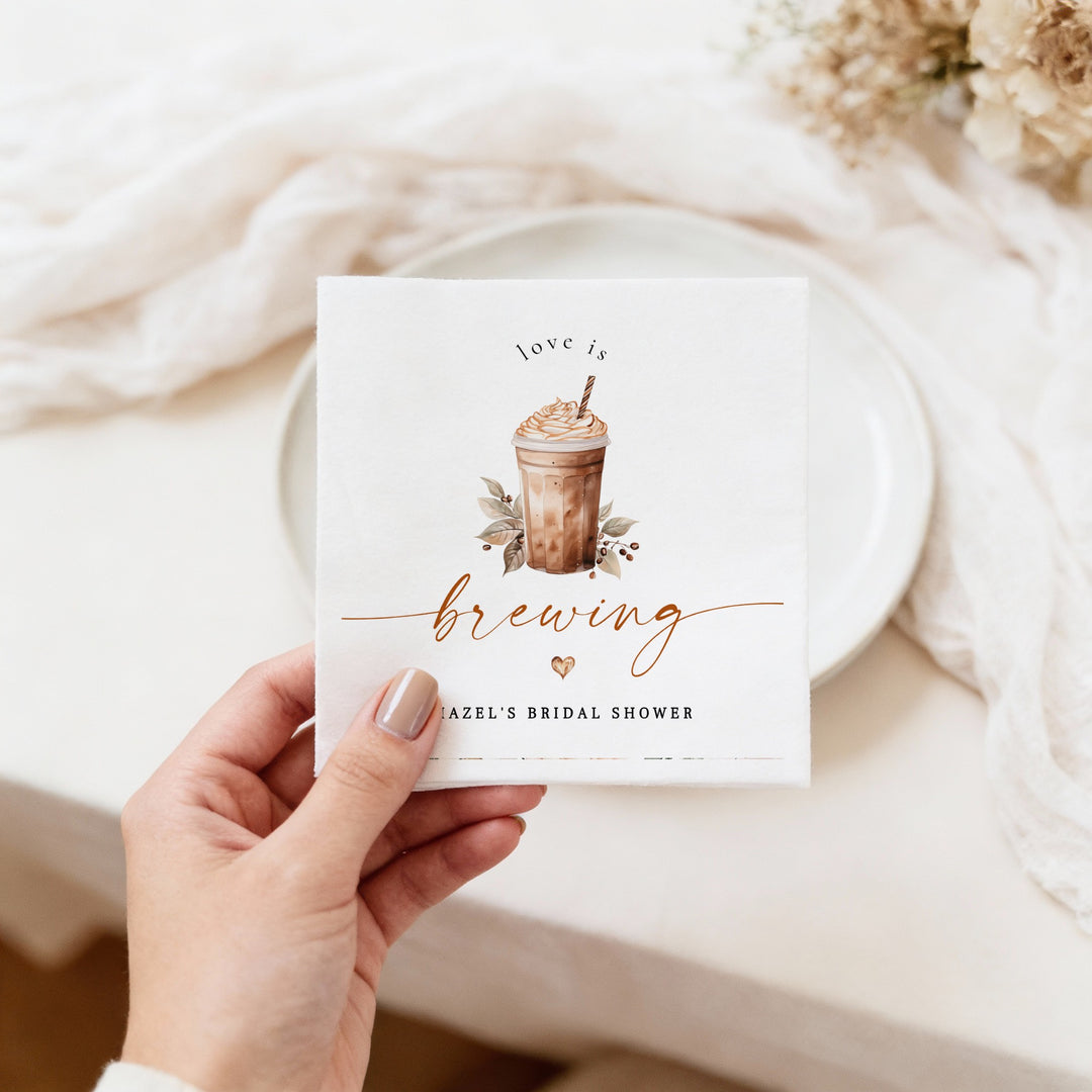 HAZEL Personalized Love is Brewing Coffee Latte Bridal Shower Napkins