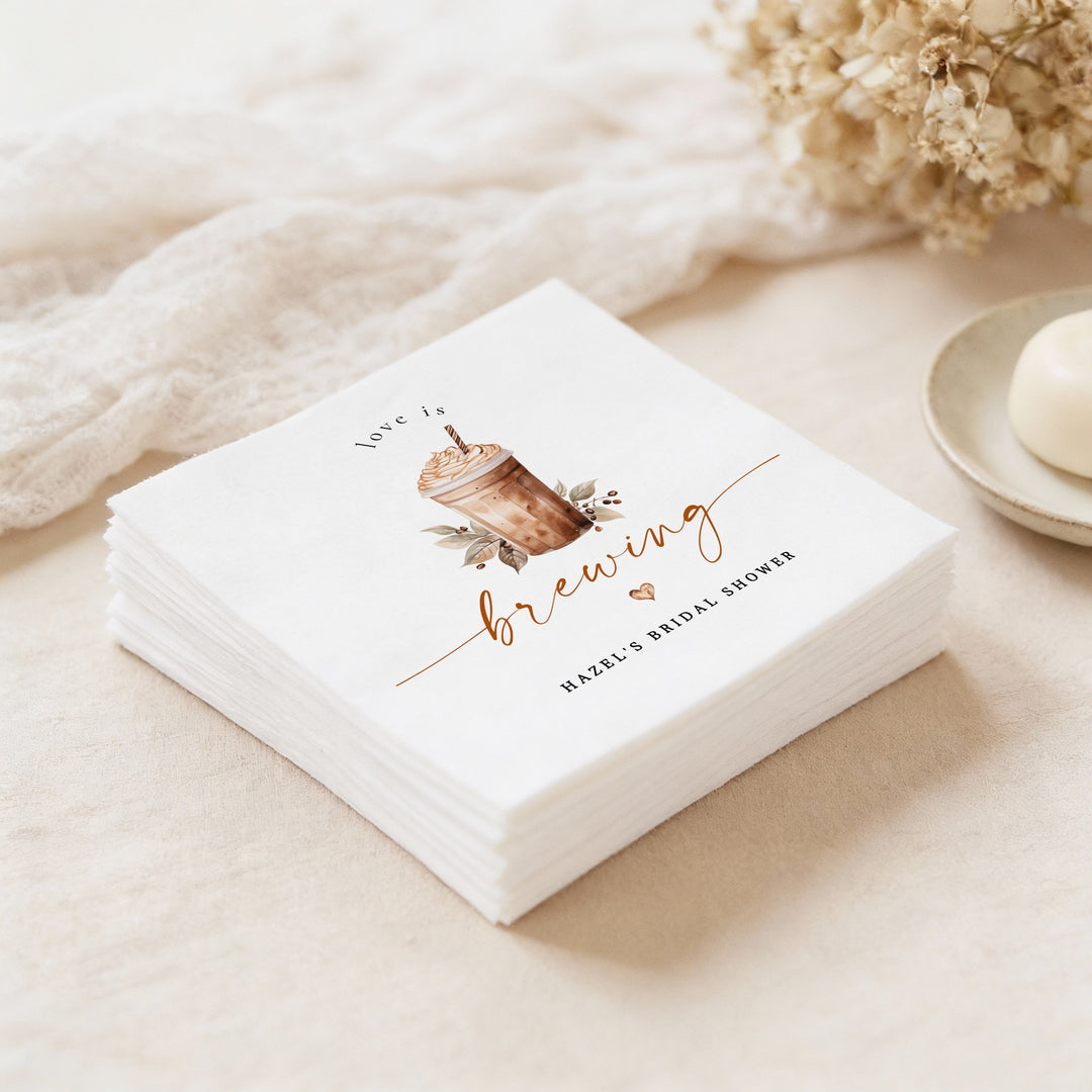 HAZEL Personalized Love is Brewing Coffee Latte Bridal Shower Napkins