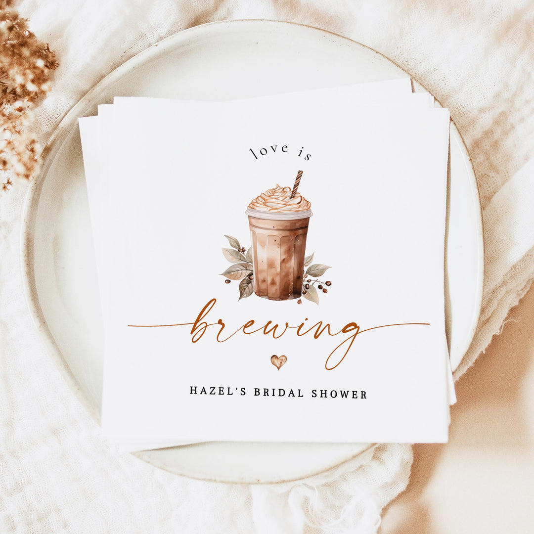 HAZEL Personalized Love is Brewing Coffee Latte Bridal Shower Napkins