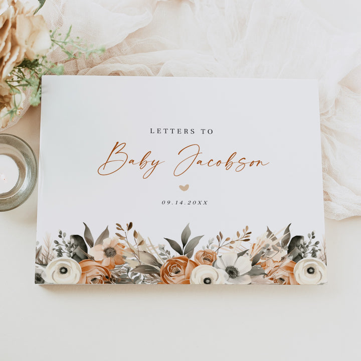 HAZEL Fall Floral Terracotta Baby Shower Guest Book Personalized