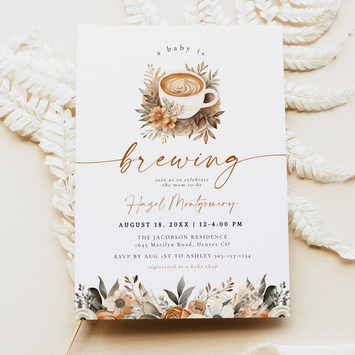 HAZEL Baby is Brewing Coffee Baby Shower Invitation