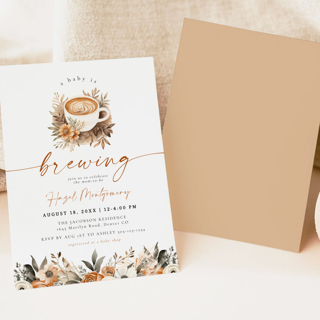 HAZEL Baby is Brewing Coffee Baby Shower Invitation