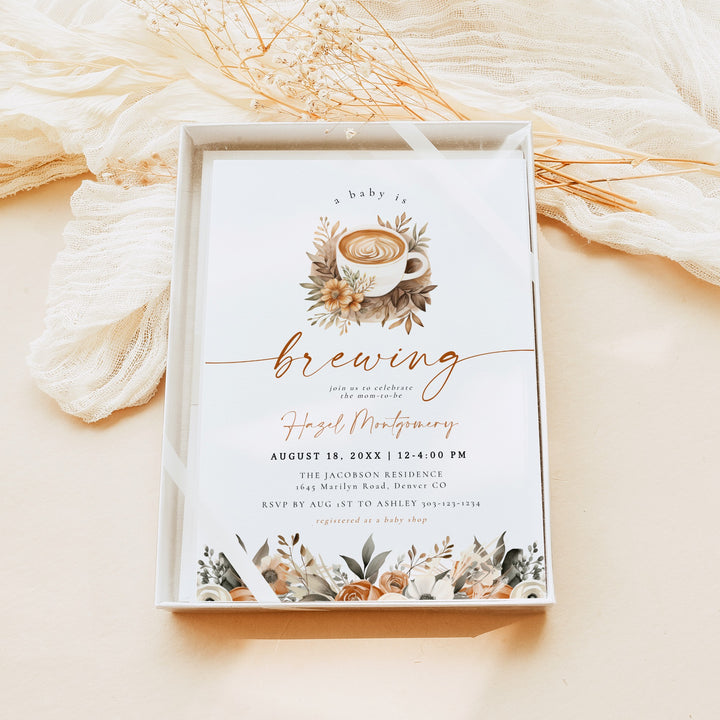 HAZEL Baby is Brewing Coffee Baby Shower Invitation