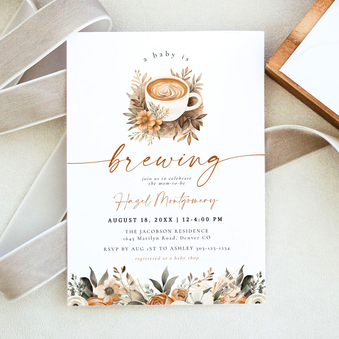 HAZEL Baby is Brewing Coffee Baby Shower Invitation