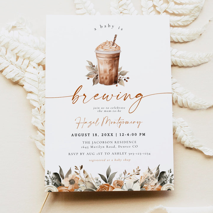 HAZEL Baby is Brewing Cafe Baby Shower Invitation