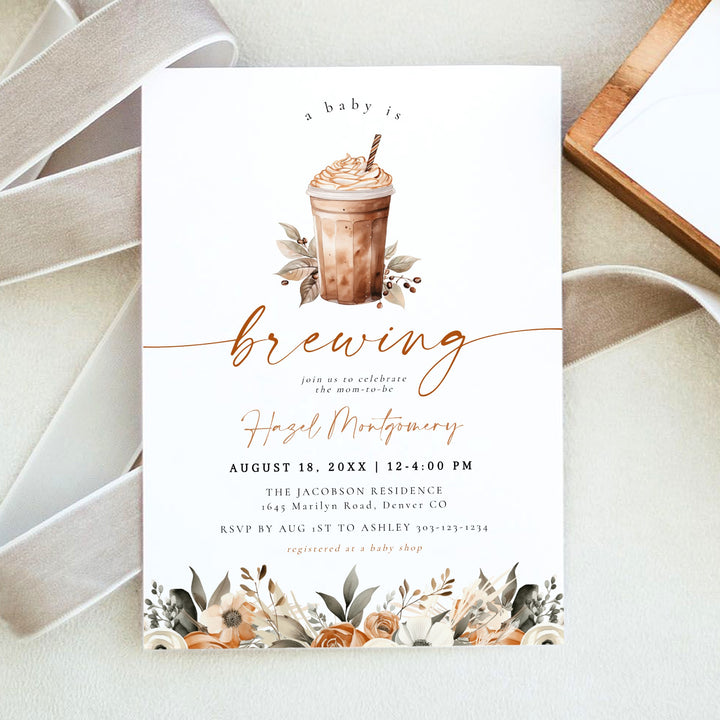 HAZEL Baby is Brewing Cafe Baby Shower Invitation