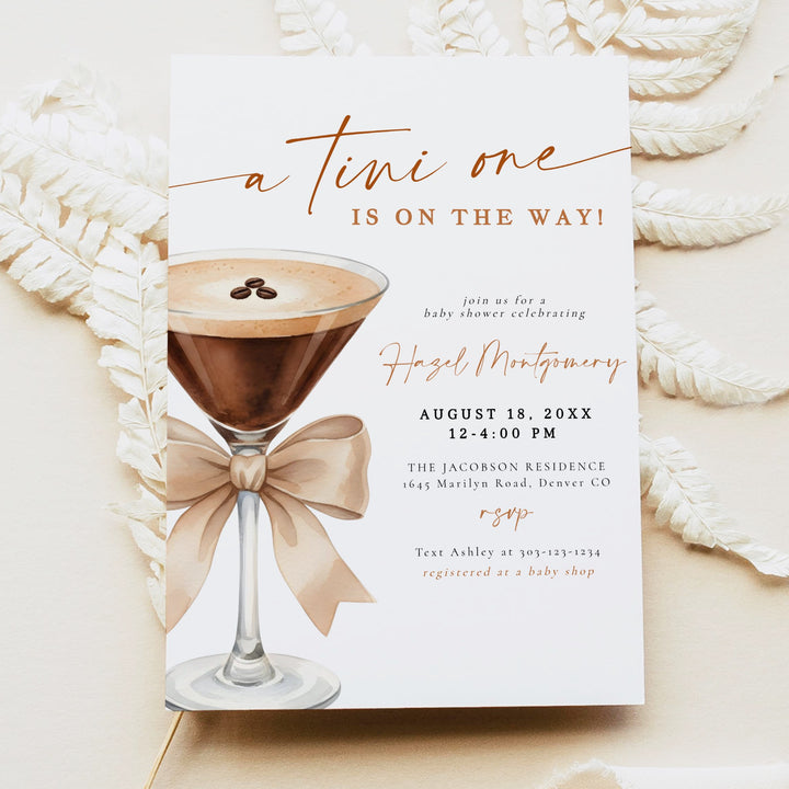 HAZEL A Tini One On The Way Espresso Martini Baby Shower Invitation