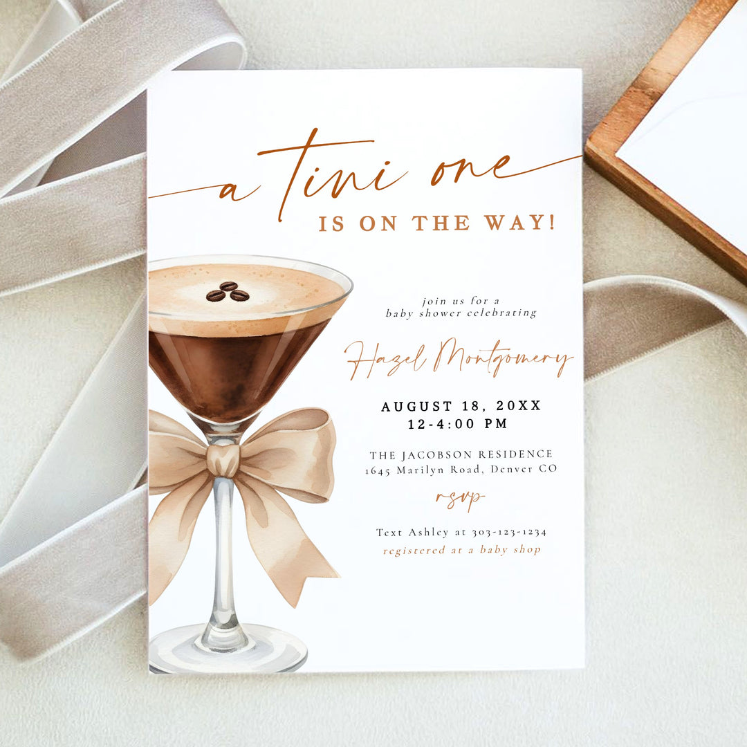 HAZEL A Tini One On The Way Espresso Martini Baby Shower Invitation