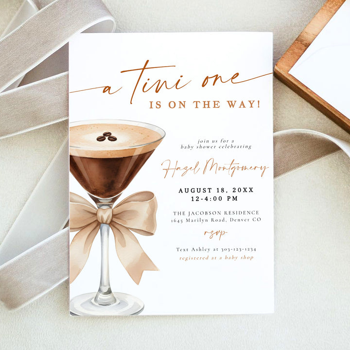 HAZEL A Tini One On The Way Espresso Martini Baby Shower Invitation