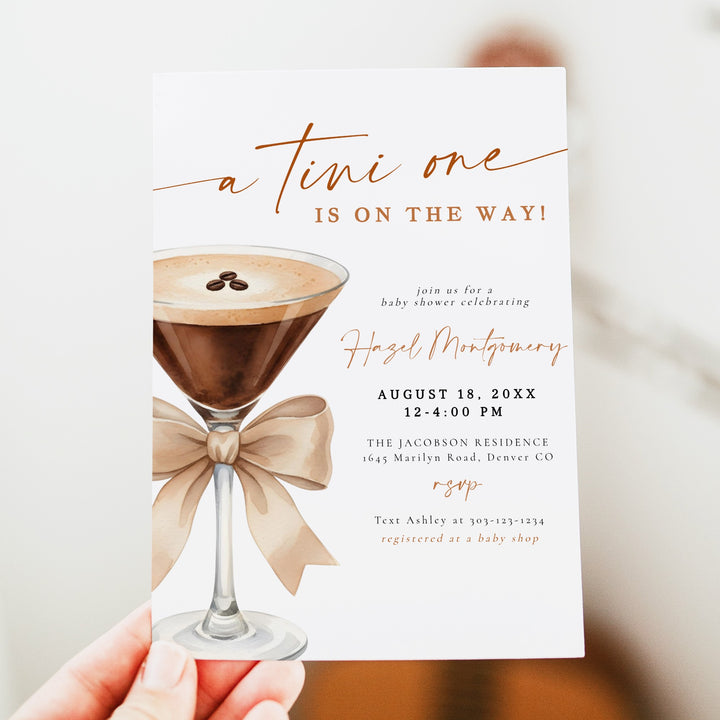 HAZEL A Tini One On The Way Espresso Martini Baby Shower Invitation