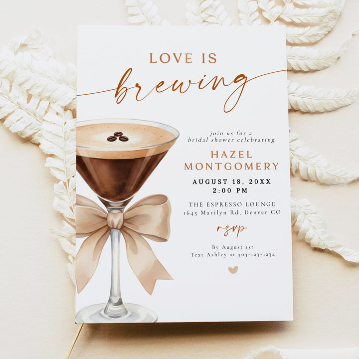 HAZEL Love is Brewing Espresso Martini Bridal Shower Invitation