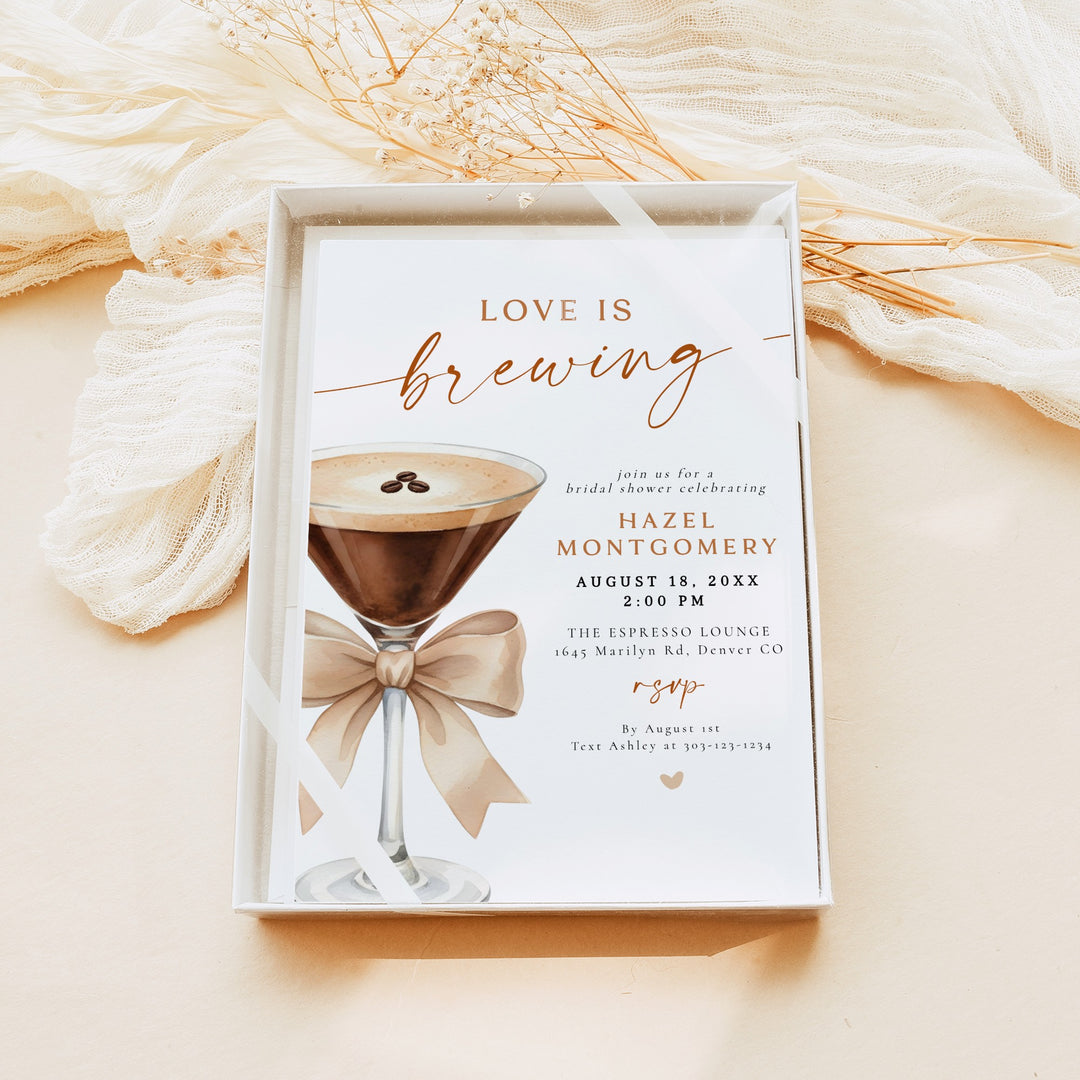 HAZEL Love is Brewing Espresso Martini Bridal Shower Invitation