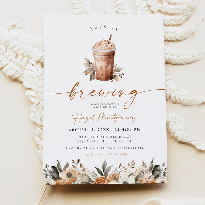 HAZEL Love is Brewing Coffee Cafe Bridal Shower Invitation