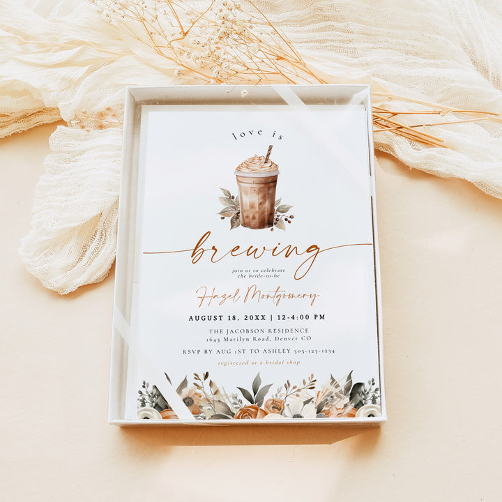 HAZEL Love is Brewing Coffee Cafe Bridal Shower Invitation