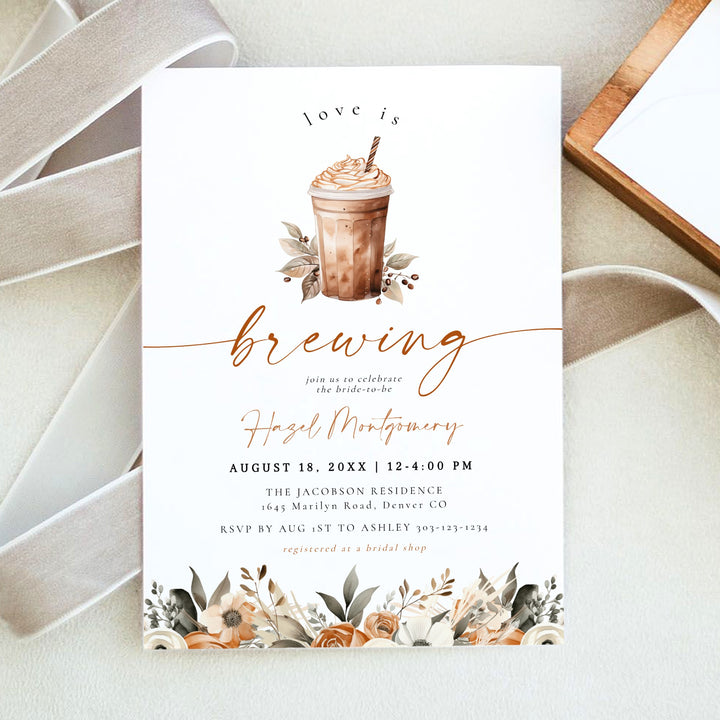 HAZEL Love is Brewing Coffee Cafe Bridal Shower Invitation