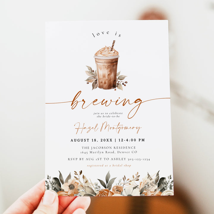 HAZEL Love is Brewing Coffee Cafe Bridal Shower Invitation