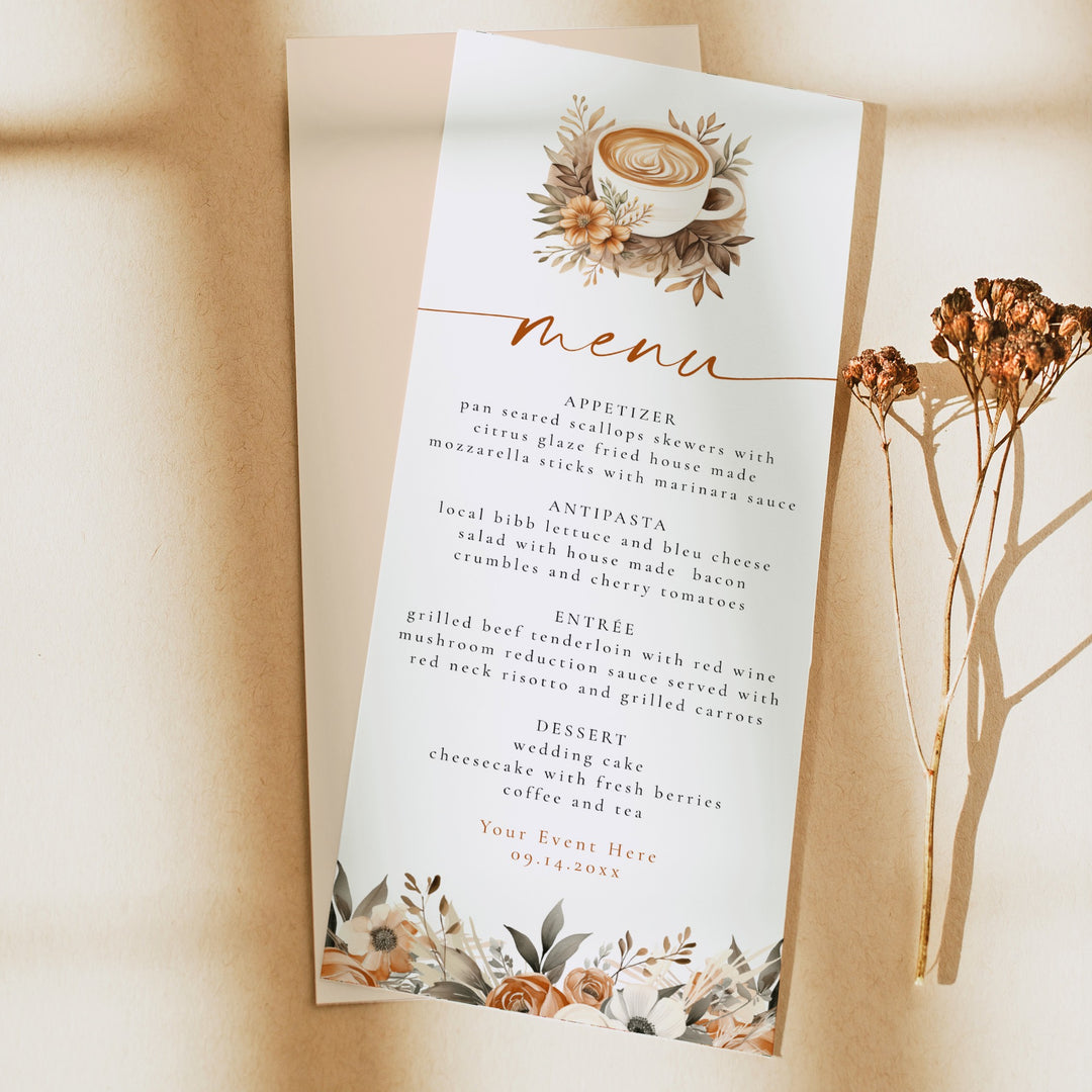 HAZEL Coffee & Fall Floral Brunch Menu Cards