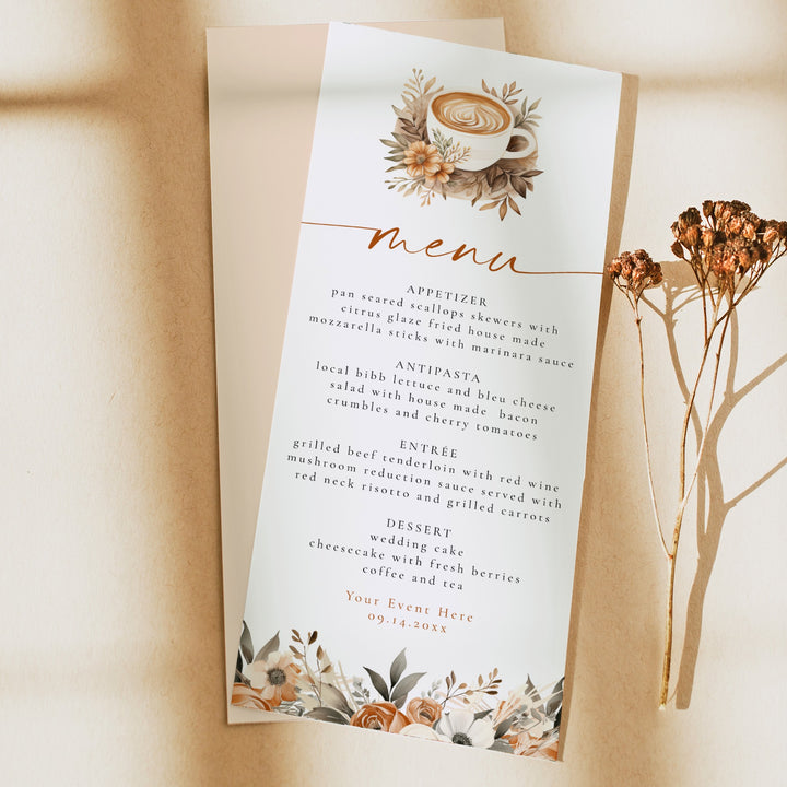 HAZEL Coffee & Fall Floral Brunch Menu Cards