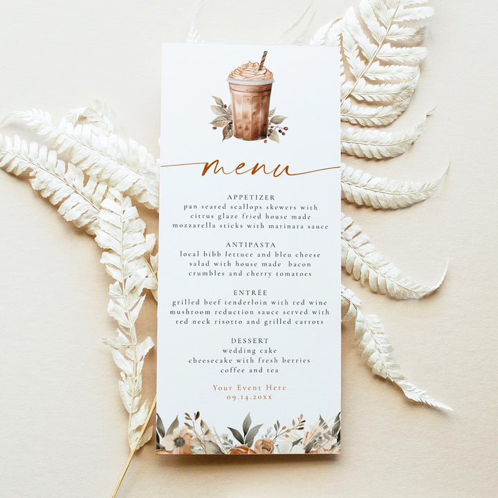 HAZEL Coffee Frappe & Fall Floral Brunch Menu Cards