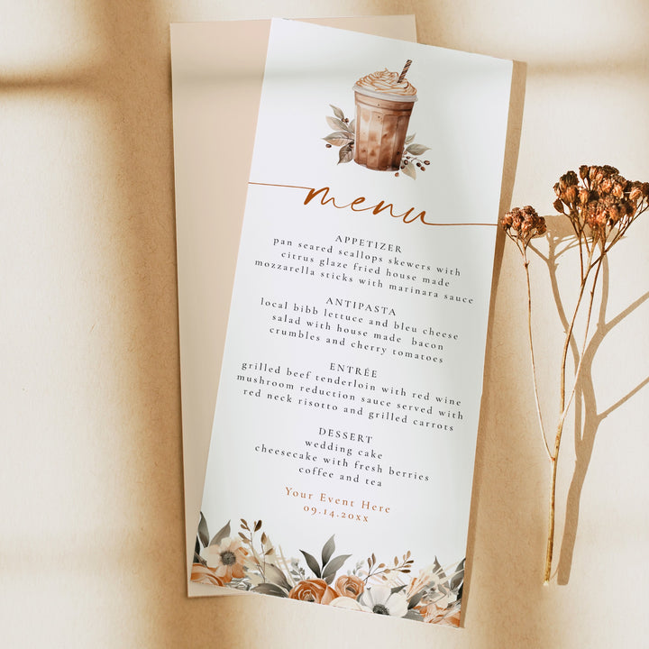 HAZEL Coffee Frappe & Fall Floral Brunch Menu Cards