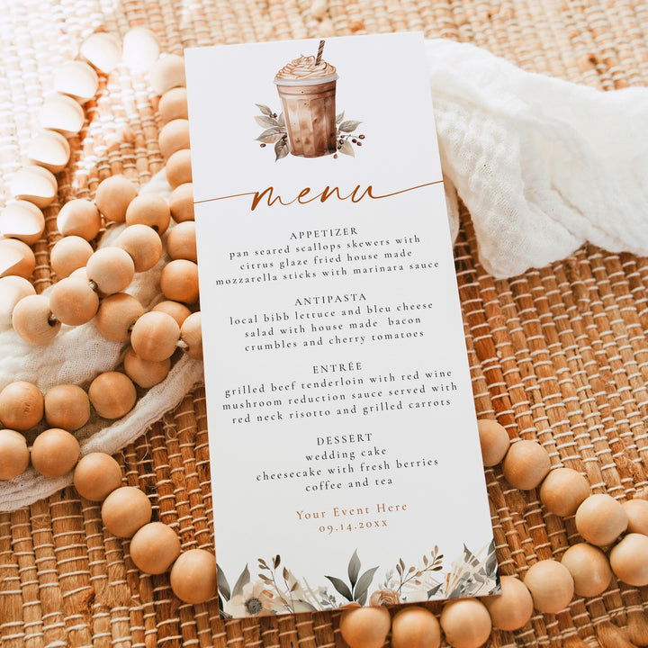 HAZEL Coffee Frappe & Fall Floral Brunch Menu Cards