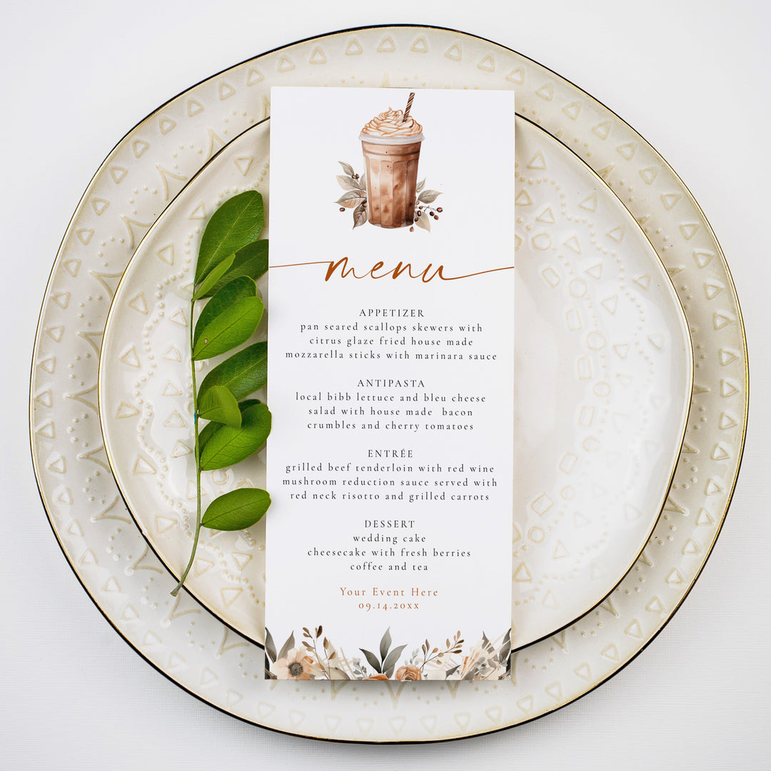 HAZEL Coffee Frappe & Fall Floral Brunch Menu Cards