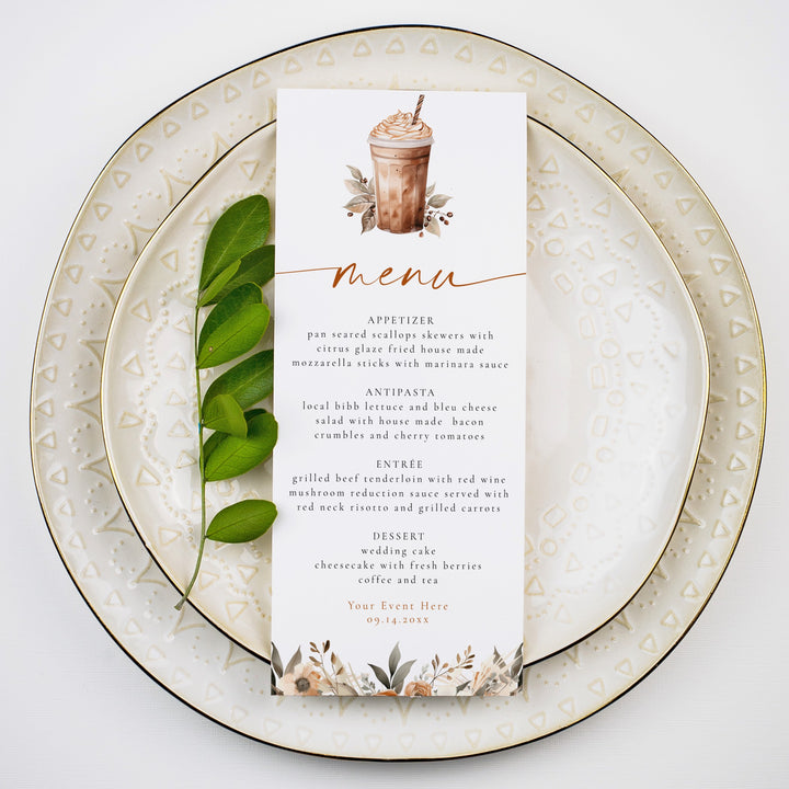 HAZEL Coffee Frappe & Fall Floral Brunch Menu Cards