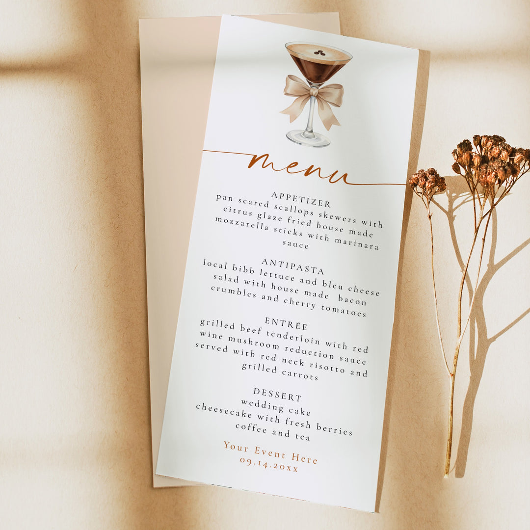 HAZEL Espresso Martini Elegant Menu Cards
