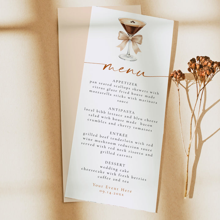 HAZEL Espresso Martini Elegant Menu Cards