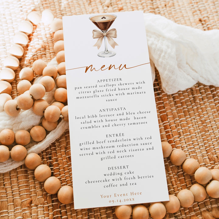 HAZEL Espresso Martini Elegant Menu Cards