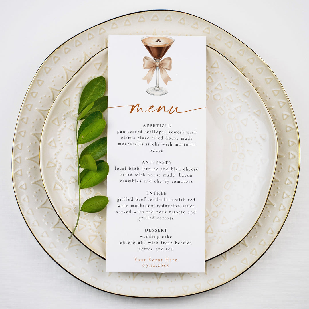 HAZEL Espresso Martini Elegant Menu Cards